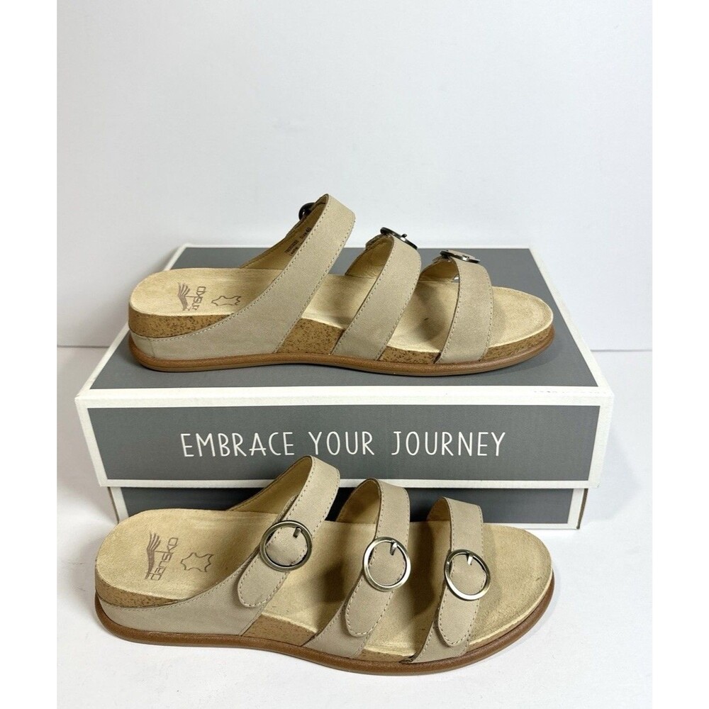 Dansko Campbell Sand Nubuck Sandals Women Size EU 40 Beige Triple Strap Comfort